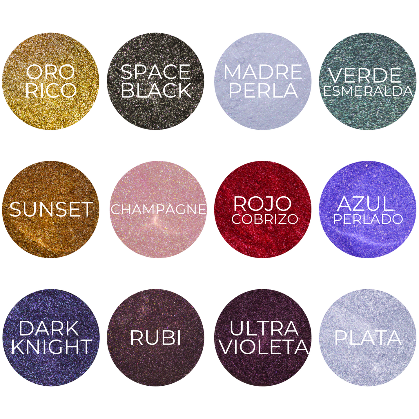 KIT DE 12 PIGMENTOS EN POLVO DE 10GR C/U